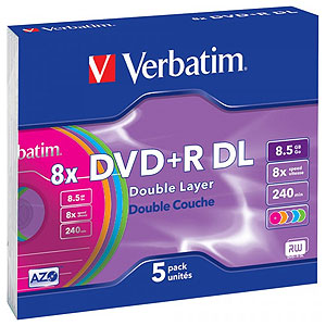 43682 Verbatim DVD+R 8.5Gb, 8x Colour Slim (5) Double Layer (5/100/6000)