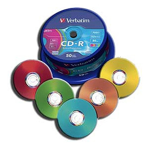 43711 Verbatim CD-R 700mb, 52x, Cake (50) Color (50/200/16000)