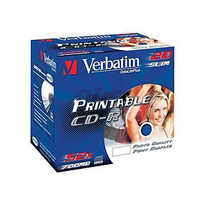 43424 Verbatim CD-R 700mb, 52x, Slim (20) Printable (20/200/8000)