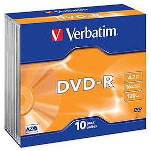 43655 Verbatim DVD-R 4.7Gb, 16x Slim (10) (10/100/6000)