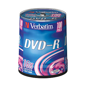 43549 Verbatim DVD-R 4.7Gb, 16x Cake (100) (100/400/20000)