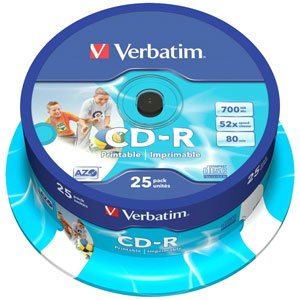 43439 Verbatim CD-R 700mb, 52x, Cake (25) Printable (25/200/16000)