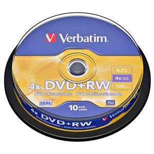 43488 Verbatim DVD+RW 4.7Gb, 4x Cake (10) (10/200/10000)