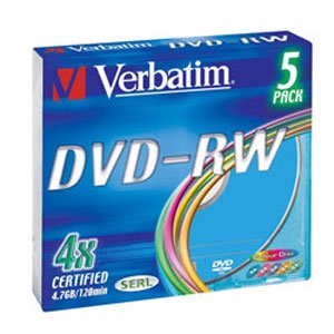43563 Verbatim DVD-RW 4.7Gb, 4, Slim (5) Color (5/100/6000)
