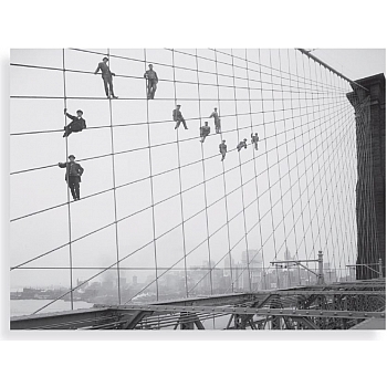 Innova FP02913 Glass art 60x80cm NYC Retro, Painters on Brooklyn Bridge  