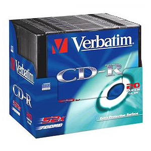 43348 Verbatim CD-R 700mb, 52x, Slim (20) (20/100/6000)