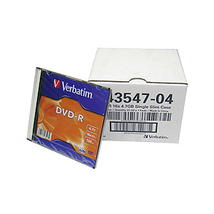 43547 Verbatim DVD-R 4.7Gb, 16x Slim (20) (20/100/6000)