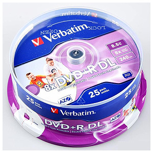 43667 Verbatim DVD+R 8.5Gb, 8x Cake (25) Double Layer, Printable (25/200/10000)