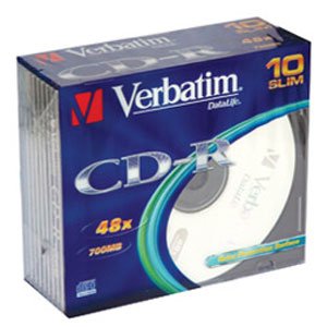 43415 Verbatim CD-R 700mb, 52x, Slim (10) (10/100/6000)