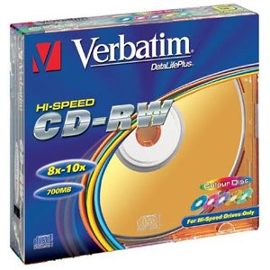 43167 Verbatim CD-RW 700mb, 8-12x, Slim (5) Color (5/100/6000)