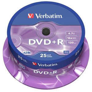 43500 Verbatim DVD+R 4.7Gb, 16x Cake (25) (25/200/16000)