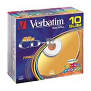 43308 Verbatim CD-R 700mb, 52x, Slim (10) Color (10/100/6000)
