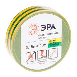 43942/43935 ЭРА ПВХ-изолента 15мм*10м желто-зеленая (10/500/12000)
