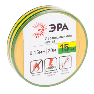 43805/43799 ЭРА ПВХ-изолента 15мм*20м желто-зеленая (10/200/7200)