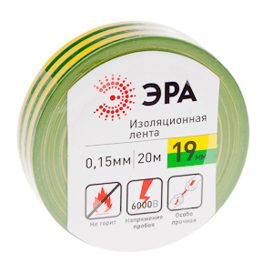 43669/43652 ЭРА ПВХ-изолента 19мм*20м желто-зеленая (10/200/6000)