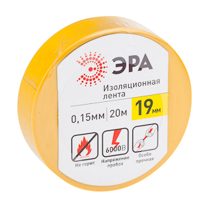 43621/43614 ЭРА ПВХ-изолента 19мм*20м желтая (10/200/6000)