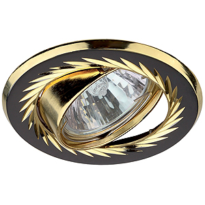 KL6A GU/G Светильник ЭРА литой пов. с гравировкой по кругу MR16,12V, 50W черный металл/золото (100/1