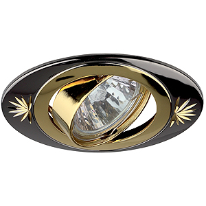 KL4A GU/G Светильник ЭРА литой овал пов. с гравировкой MR16,12V, 50W черный металл/золото (100/1400)