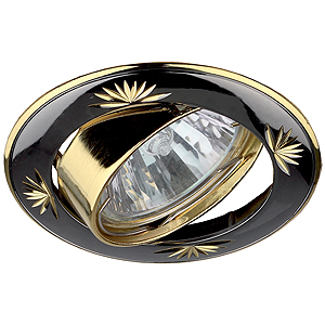 KL3A GU/G Светильник ЭРА литой круг. пов. с гравировкой MR16,12V, 50W черный металл/золото (100/1400