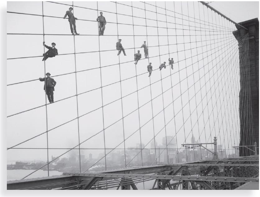 FP02913 Glass art 60x80cm NYC Retro, Painters on Brooklyn Bridge  