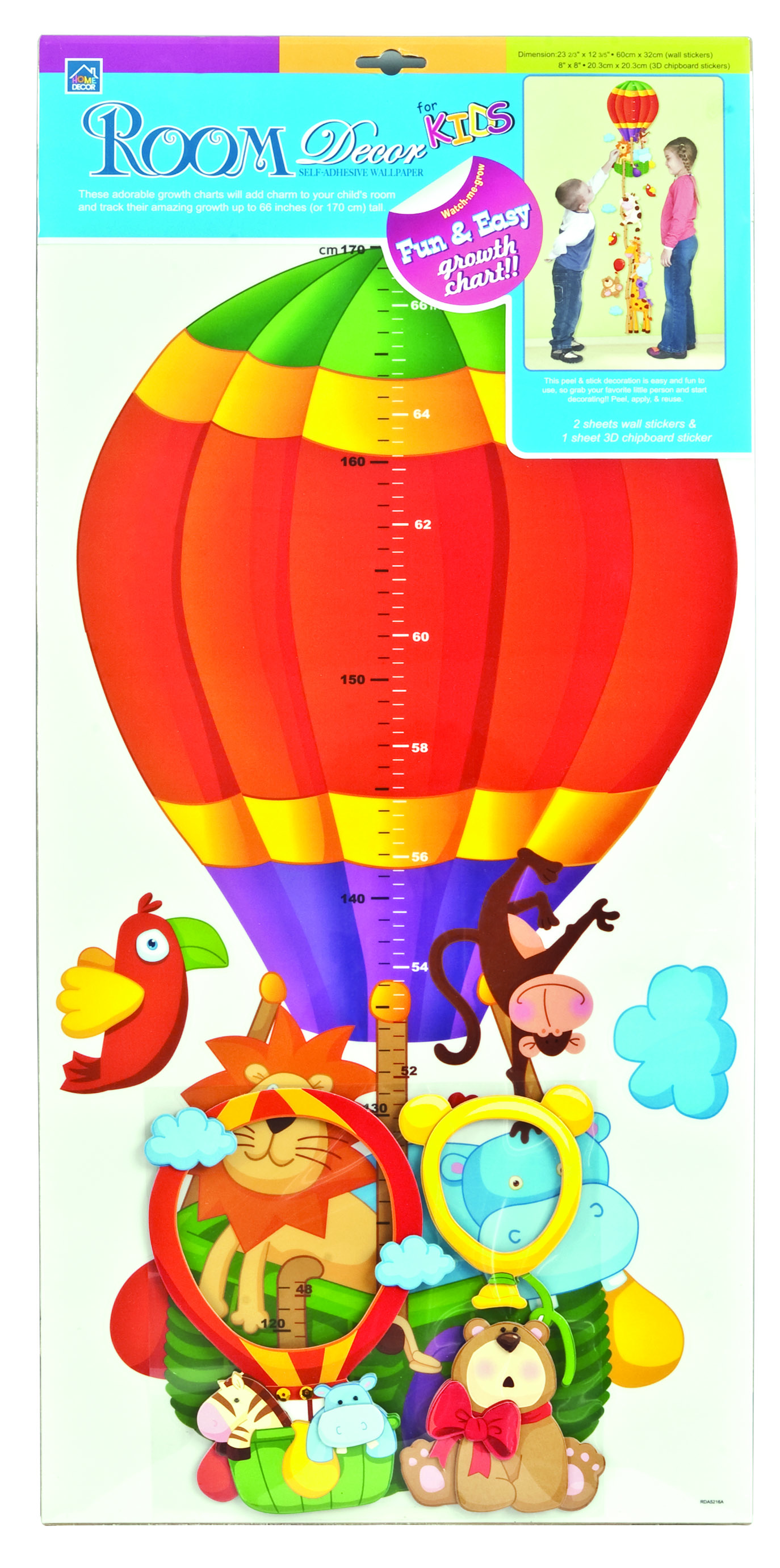 PV02597 wall photo height chart - animals with red balloon  