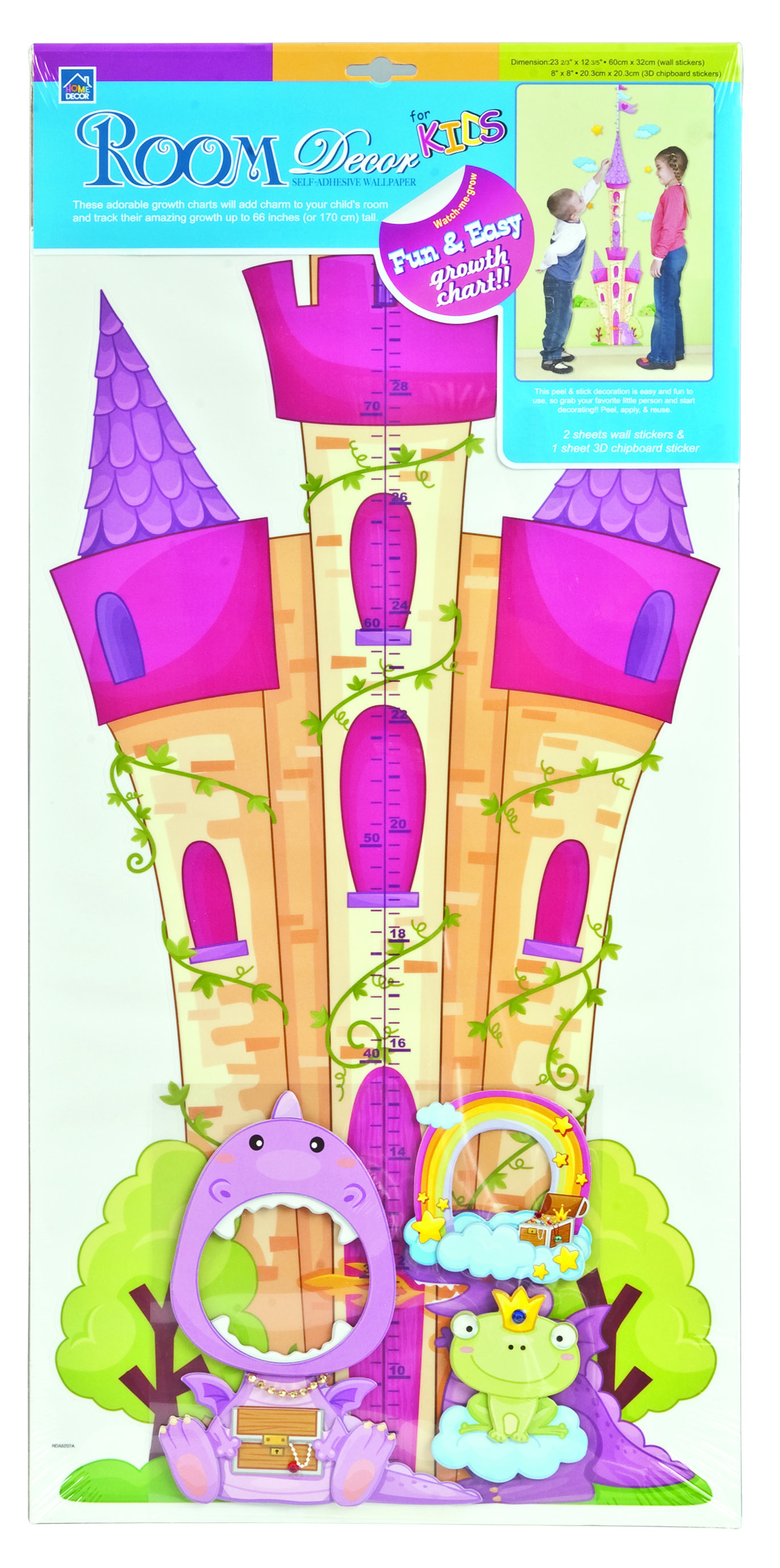 PV02599 wall photo height chart - castle and dragon  