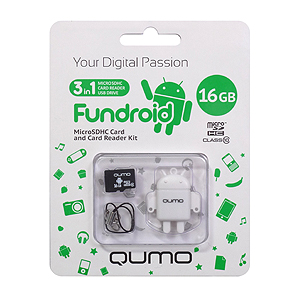 QUMO Micro SDHC 16 Gb Class 10 + картридер FUNDROID White