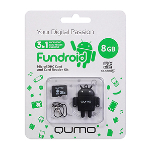 QUMO Micro SDHC 08 Gb Class 10 + картридер FUNDROID Black