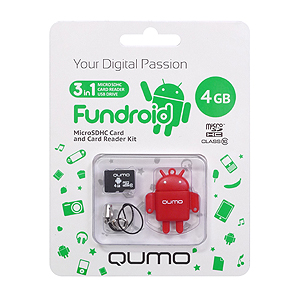 QUMO Micro SDHC 04 Gb Class 10 + картридер FUNDROID Red