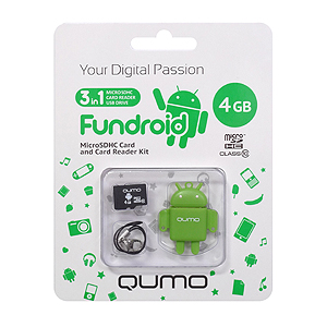 QUMO Micro SDHC 04 Gb Class 10 + картридер FUNDROID Green