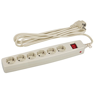 SF-6es-2m-I Сет.фильтр ЭРА (сл. кость) с заземл, 3x1мм2, со шт, с выкл, 6гн, 2м, кор (20/360)