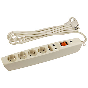 SFU-5es-2m-I Сет.фильтр ЭРА сл. кость) с заземл, 3x1мм2, со шт, с выкл, 5гн+2xUSB, 2м, кор (20/200)