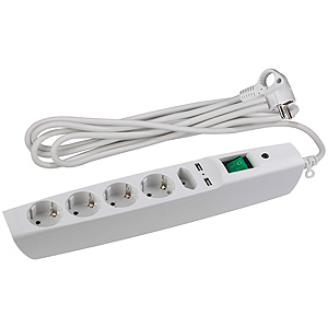 SFU-5es-2m-W Сет.фильтр ЭРА (белый) с заземл, 3x1мм2, со шт, с выкл, 5гн+2xUSB, 2м, кор (20/200)