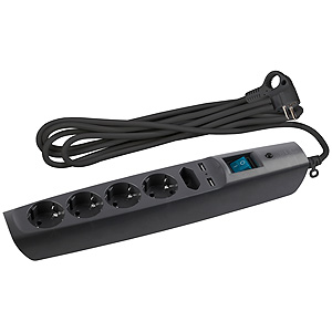 SFU-5es-2m-B Сет.фильтр ЭРА (черный) с заземл, 3x1мм2, со шт, с выкл, 5гн+2xUSB, 2м, кор (20/200)