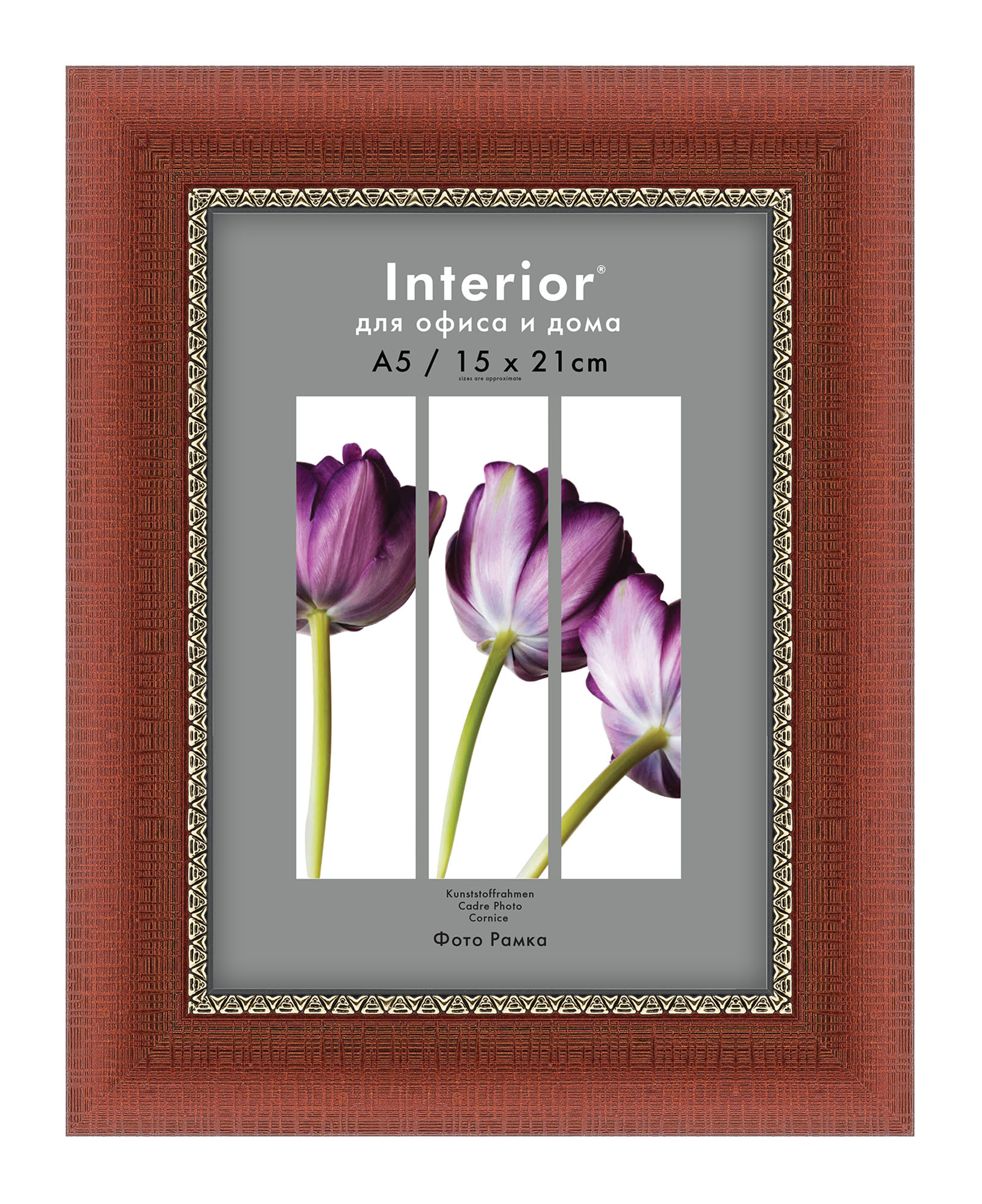 Interior 157G-6 15х21 пластик, широкая коричн. риф. с зол. кантом