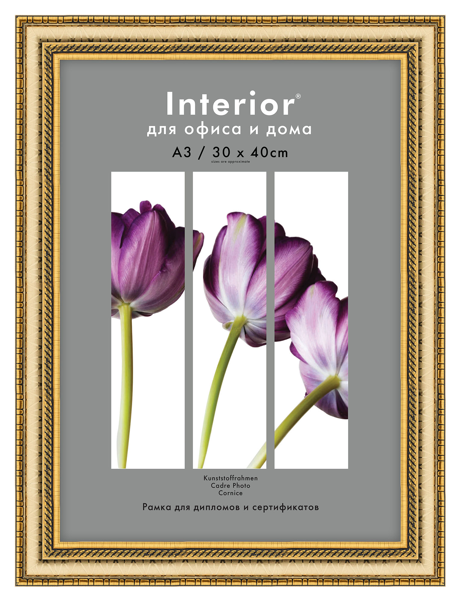 Interior 159G-12 30х40 пластик, широкая золото с патиной с 2 зол. кантами