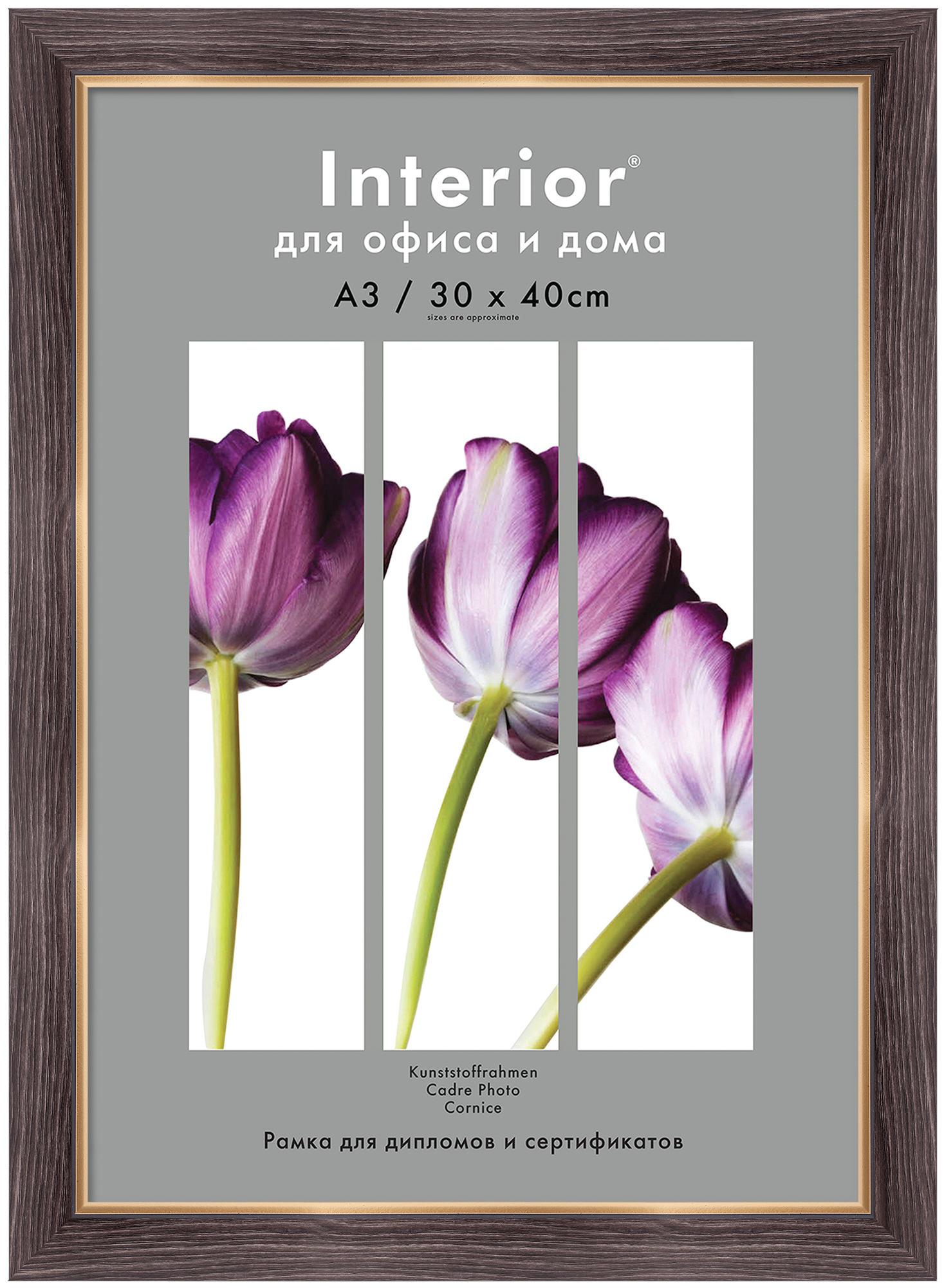 Interior 342G-12 30x40 пластик, темное дерево с зол. кантом (25)