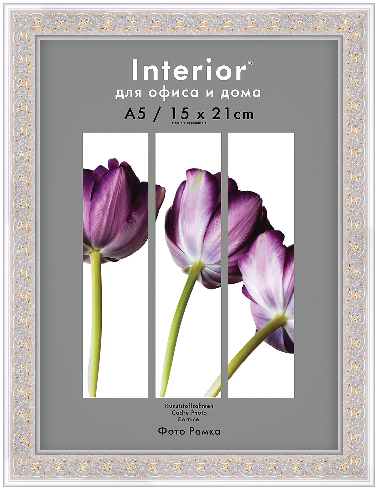 Interior 374G-6 15x21 (А5) пластик, серебро, золотые розы (19)