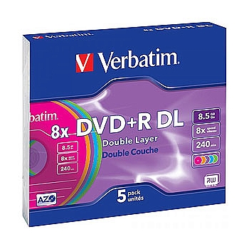 VERBATIM 43682 Verbatim DVD+R 8.5Gb, 8x Colour Slim (5) Double Layer (5/100/6000)