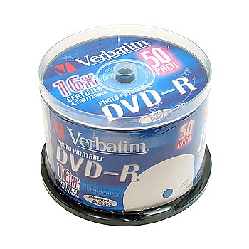 VERBATIM 43649 Verbatim DVD-R 4.7Gb, 16x Cake (50) Printable (50/200/20000)