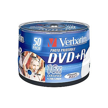VERBATIM 43651 Verbatim DVD+R 4.7Gb, 16x Cake (50) Printable (50/200/20000)