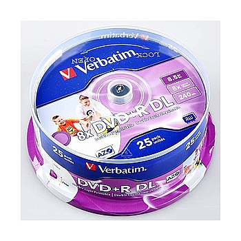 VERBATIM 43667 Verbatim DVD+R 8.5Gb, 8x Cake (25) Double Layer, Printable (25/200/10000)
