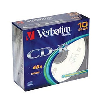 VERBATIM 43415 Verbatim CD-R 700mb, 52x, Slim (10) (10/100/6000)