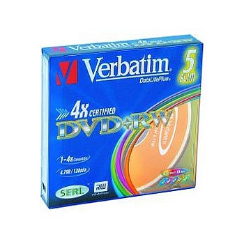 VERBATIM 43297 Verbatim DVD+RW 4.7Gb, 4 Slim (5) Color (5/100/6000)