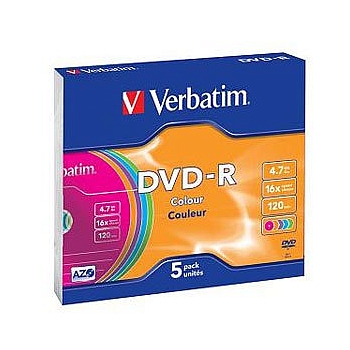 VERBATIM 43557 Verbatim DVD-R 4.7Gb, 16x Slim (5) Color (5/100/6000)