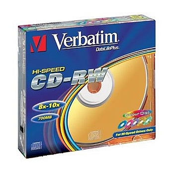 VERBATIM 43167 Verbatim CD-RW 700mb, 8-12x, Slim (5) Color (5/100/6000)