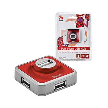 Trust 16129 - Trust 4 Port Micro Hub - Red USB 2.0 (40/960)